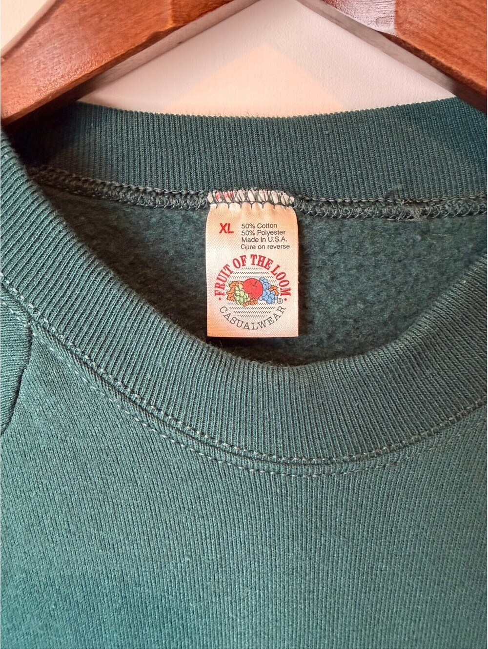 Vintage 90s Fruit of the Loom Sweatshirt XL Forest Green USA Blank - Picture 3 of 5